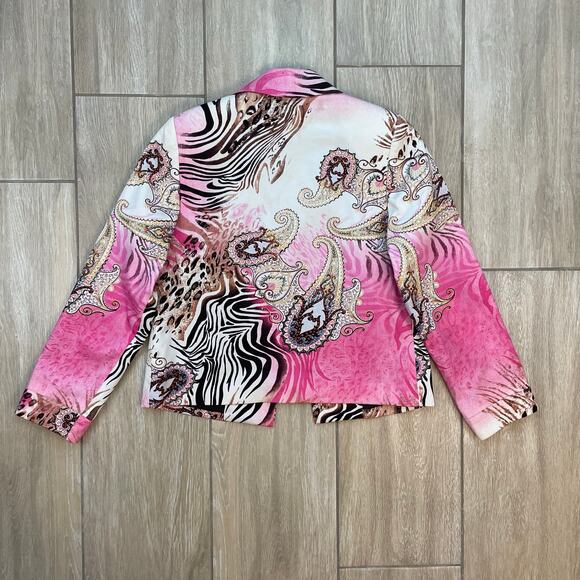 VTG Harvé Benard Petite Blazer Women’s S Zebra Paisley Pink Brown Animal Jacket - Picture 2 of 5